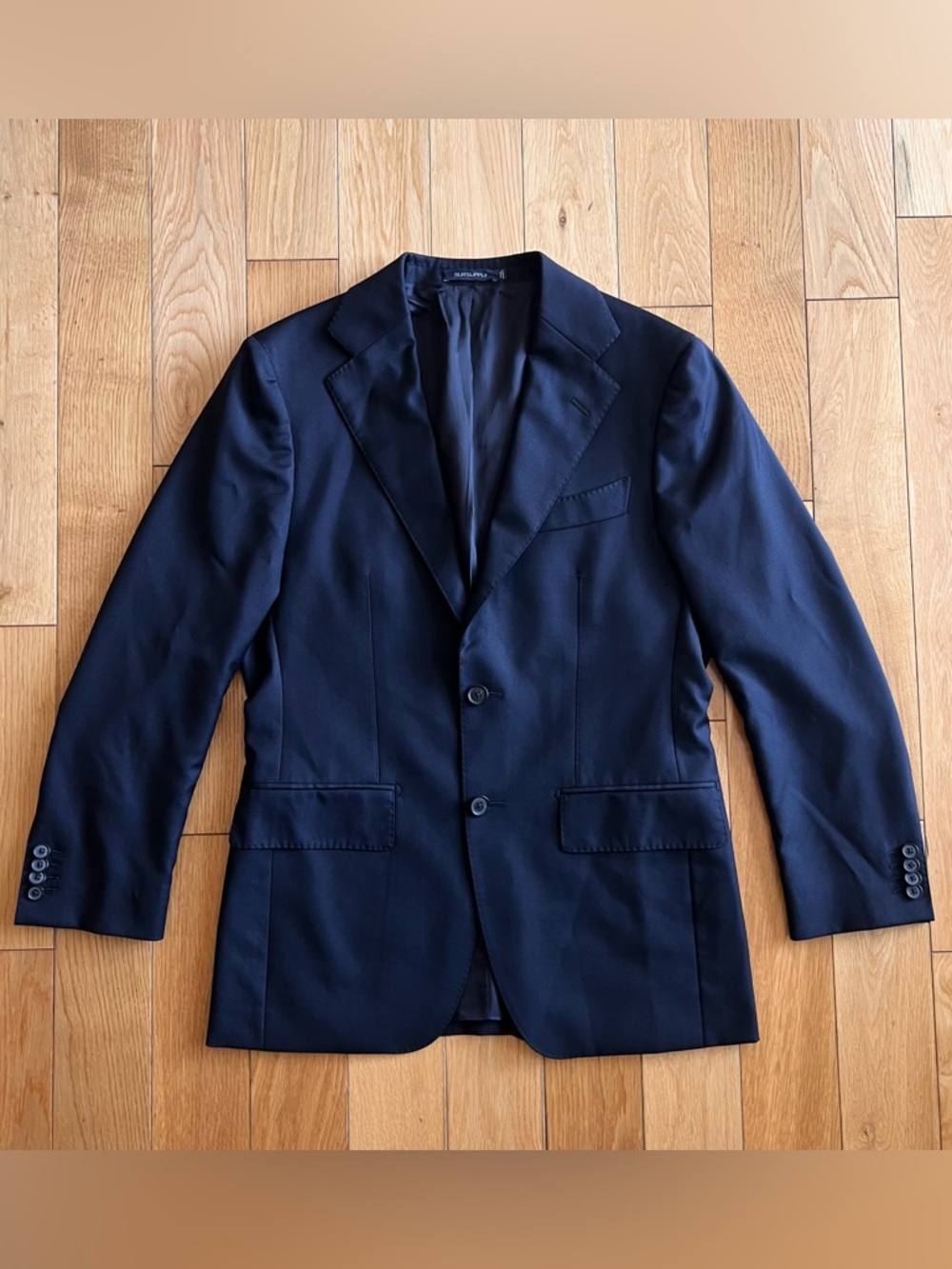 NWOT Suitsupply Mens Navy Tailored Fit Havana Flap Slim Blazer Pure Wool S110 34